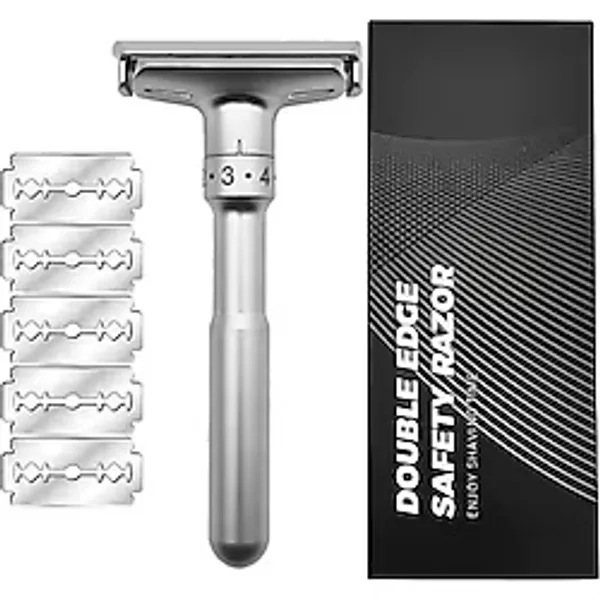 Valkyrie Metal Ayarlanabilir Manuel Geleneksel Tıraş Aleti Makinasi 5 Jilet 6 Kademe Gumus