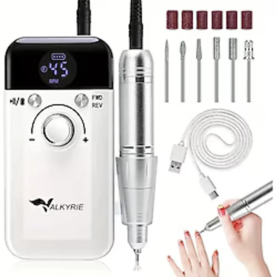 Valkyrie Profesyonel Şarjlı Tırnak Frezesi 45.000 Rpm, Lcd, 2000 Mah Taşınabilir Manikür Pedikür Makinesi