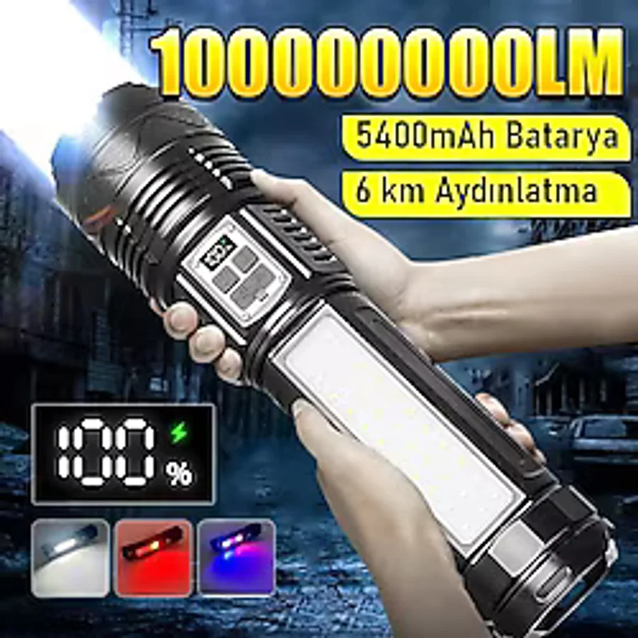 Valkyrie Şarjlı El Feneri 5400Mah 30W 9 Mod Powerbank Özellikli 6Km Aydınlatma