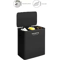 Valletta Paloma 120L Üç Yıkanabilir Bölmeli Katlanabilir Kumaş Kirli Çamaşır Sepeti Ink Black - Siyah