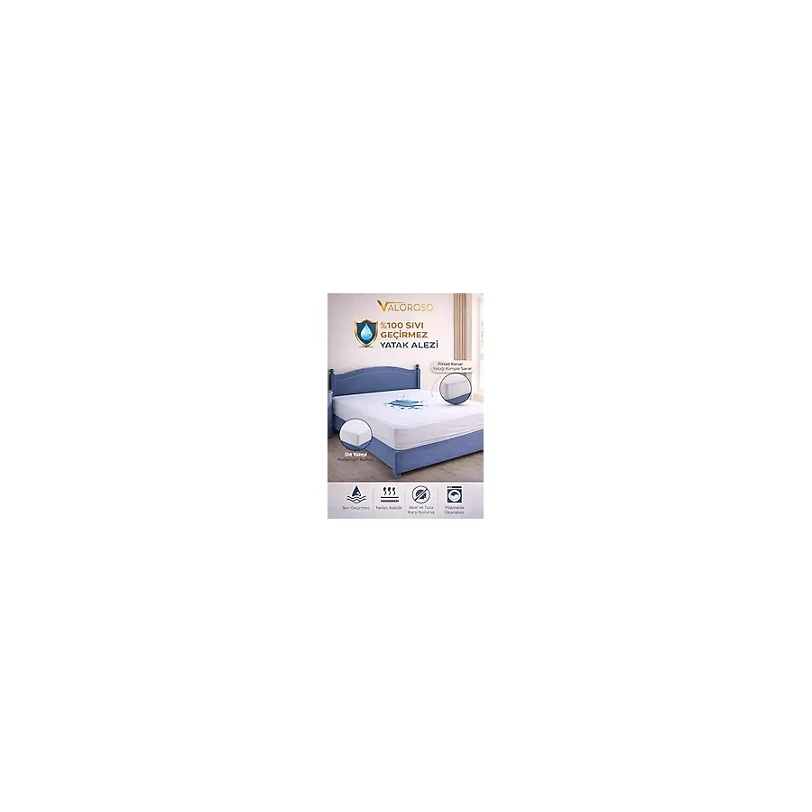 Valoroso Tekstil Fitted Full Kenar Su Sıvı Geçirmez Yatak Koruyucu Alez - 100x200 / 120x200 / 160x200 / 180x200 cm / 200x200 cm (100x200)