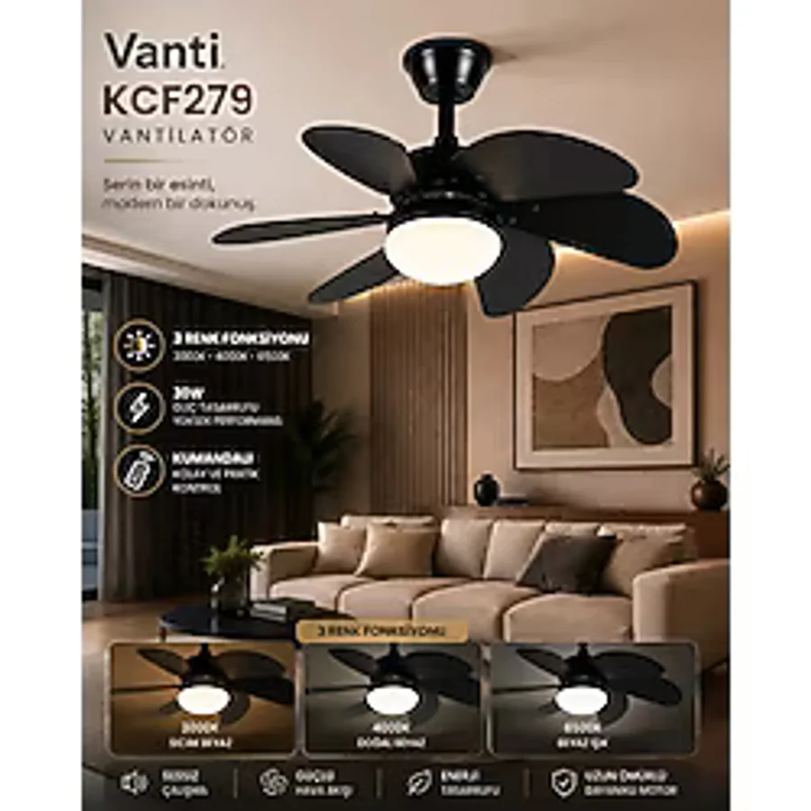 Vanti KCF279K Aydınlatmalı Uzaktan Kumandalı Tavan Tipi Vantilatör