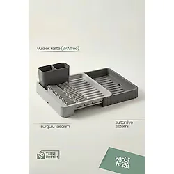 Varbifırsat Açılır Kapanır Sürgülü Tabaklık Bulaşıklık Bulaşık Sepeti Bulaşık Kurutma / Gri