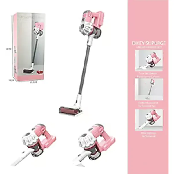 Vardem MonsterÇocuk - Çekme Özellikli Pilli Sesli Oyuncak Süpürge 75CM Dikey Elektrik Süpürgesi Dyson Model (3 In1 ) Pembe
