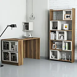 Variant Mobilya Box Çalışma Masası Ve Kitaplık Takımı - Ceviz / Krem - Krem Rengi