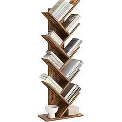 Vasagle Ağaç Kitap Rafı, 8 Katlı Ayaklı Kitaplık, Oturma Odası, Ev Ofis için Ahşap Raflı, Rustik Kahverengi Lbc11Bx