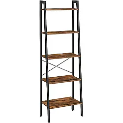 VASAGLE Ayaklı Raf, Kitaplık, 5 Raflı, Metal İskeletli, Pratik Montaj, Oturma Odası, Yatak Odası, mutfak için, 56 x 34 x 172 cm (U x G x Y), Vintage Kahverengi-Siyah LLS45X
