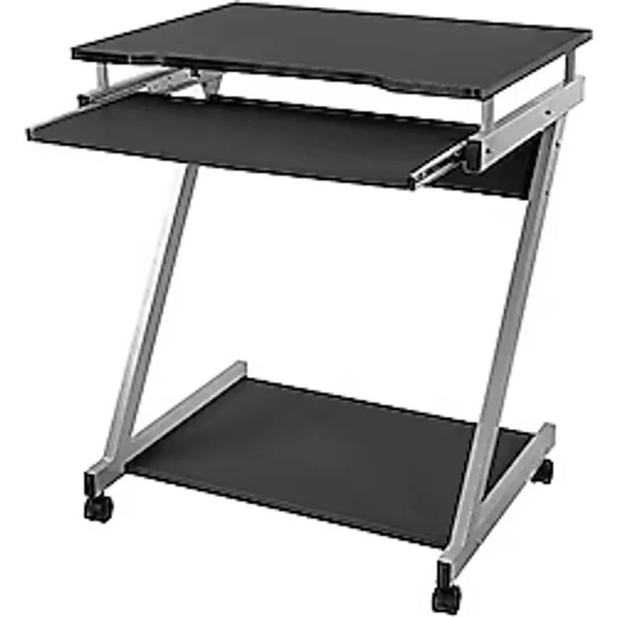 Vasagle Çalışma Masası, 2'Si Frenli Toplam 4 Tekerlekli Bilgisayar Masası, PC Masası, Pürüzsüz Klavye Çekmecesi, Kolay Montaj, Yerden Tasarruflu Z-Şekilli PC Masası, Siyah, Lcd811B