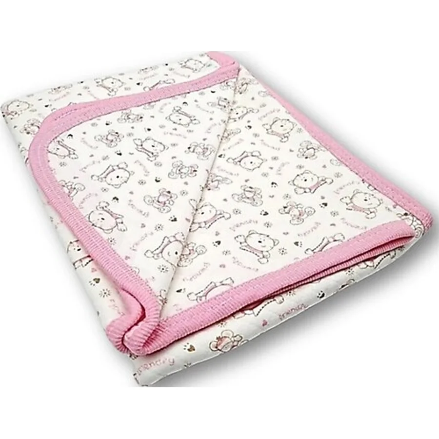 VaVbaby Ayıcık Desenli Bebek Tek Kat Kapitone Battaniye Kundak 80x90 cm Pembe