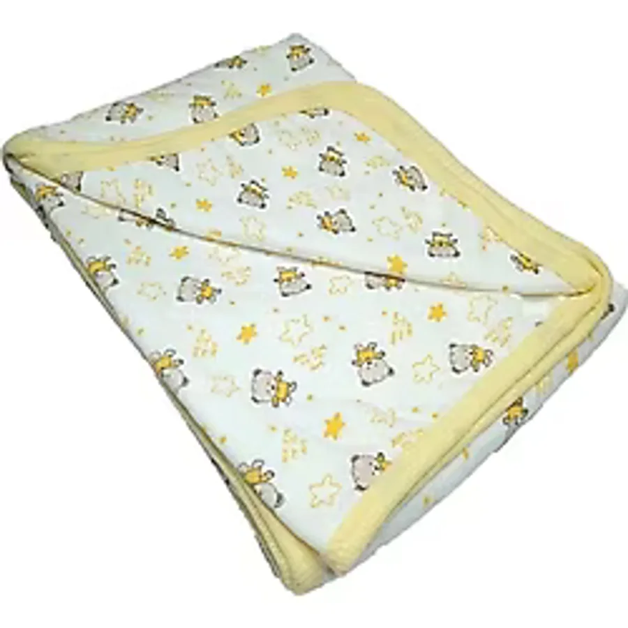 VaVbaby Ayıcık Desenli Bebek Tek Kat Kapitone Battaniye Kundak 80x90 cm Sarı