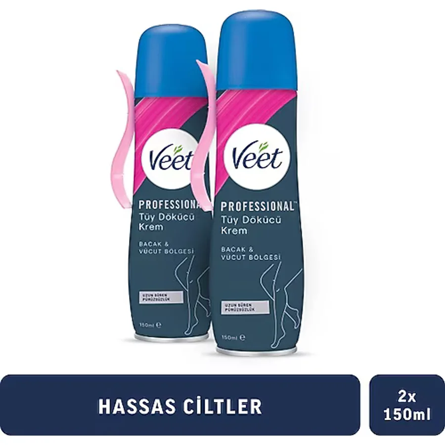 Veet Professional Bacak & Vücut Bölgesi Hassas Ciltler 150 ml 2 Adet Tüy Dökücü Sprey Krem