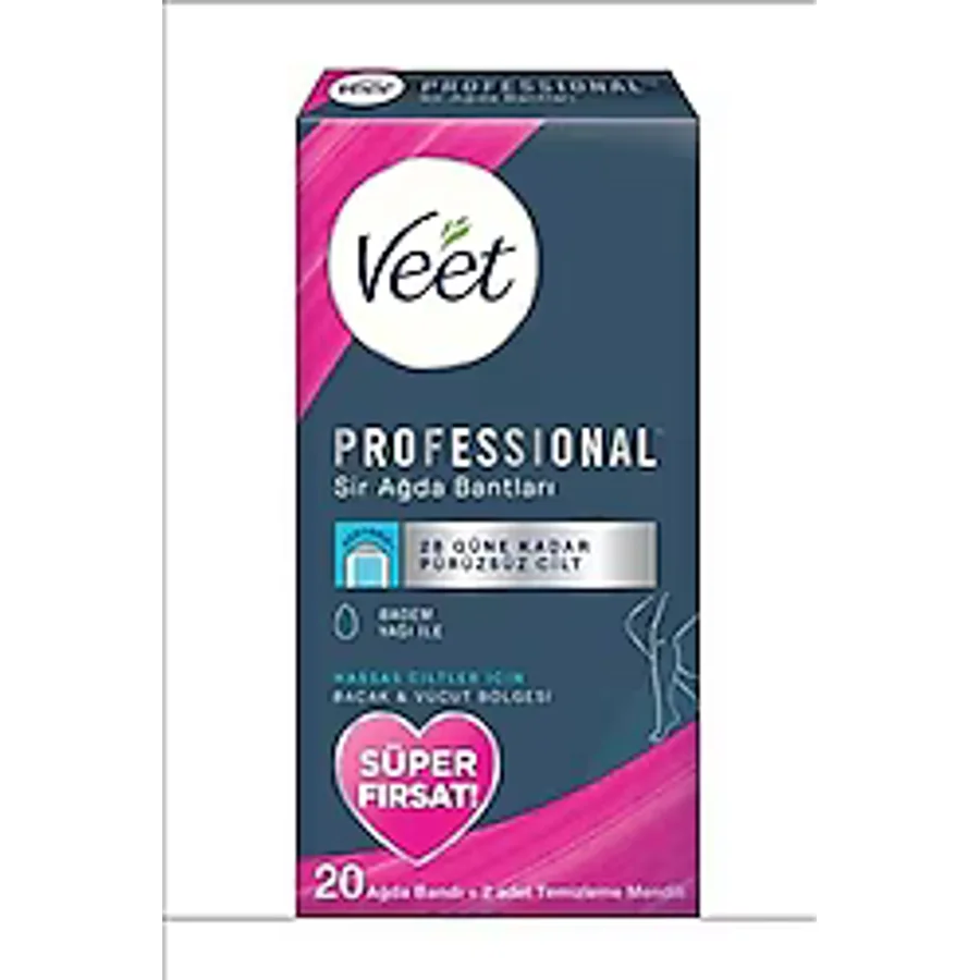 Veet Professional Hassas Ciltler için Bacak ve Vücut Bölgesi 20'li Sir Ağda Bandı