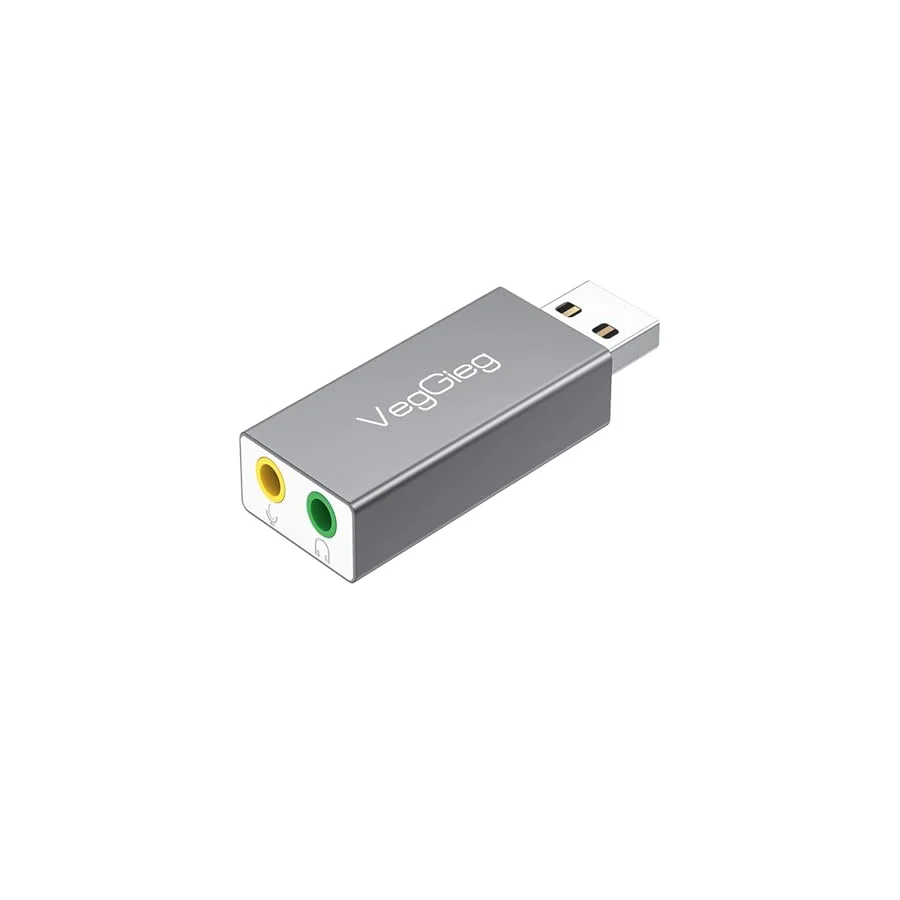 Veggieg USB Harici Ses Kartı Adaptörü 3.5mm Kulaklık ve Mikrofon Girişli