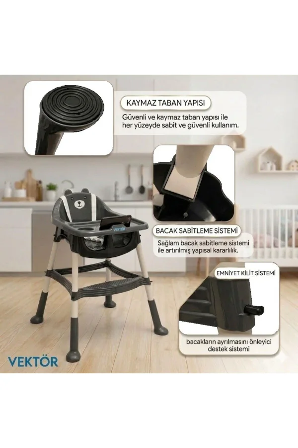 VEKTÖR Plastik Eko Bebek Mama Sandalyesi-Gri