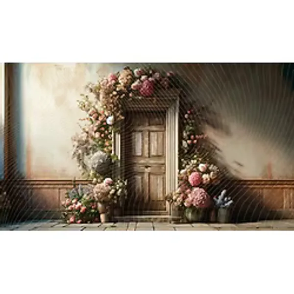 Venspor Rustik Kapı ve Çiçek Aranjmanlı Arkaplan Vintage Stil Profesyonel Fotoğrafçılık İçin 200 x 150 cm Duvar Örtüsü Fon