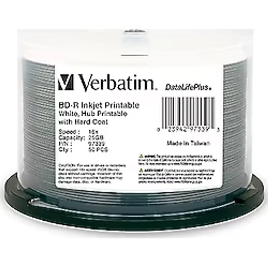 Verbatim 25 GB 6 x Blu-ray tek katmanli kaydedilebilir disk BD-R, 10 disk mil 97238 - beyaz 50 pk mil