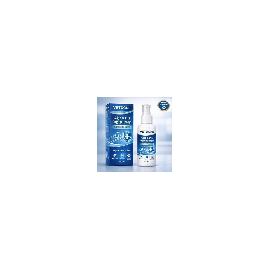 VETDONE Ağız ve Diş Sağlığı Spreyi 100 ml - Klorheksidin İçerikli Kedi & Köpek Ağız Bakımı