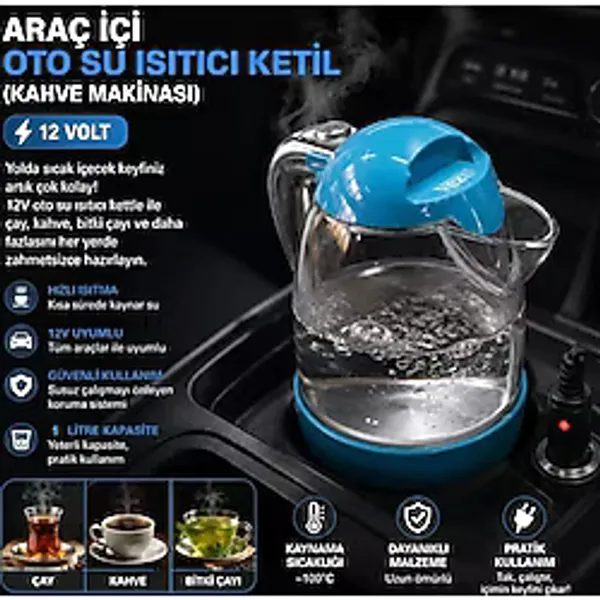 Vezir Vzr-09 Araç İçi Su Isıtıcı Otomatik Rezistanslı (Kahve Makinesi Kettle) 1 Lt 12 Volt