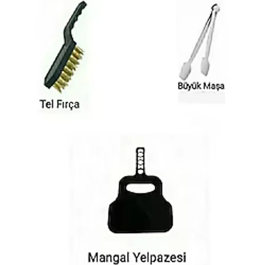 Vi Caro 3 Parça Barbekü Mangal Set Et Çevirme Tutma Maşa Mangal Temizleme Fırçası Mangal Yelpazesi
