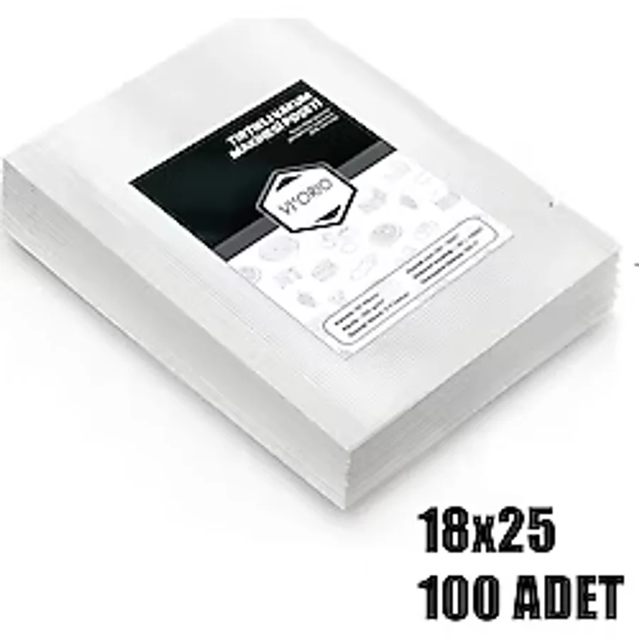 vi'orio 18x25 Tırtıklı Vakum Makinesi Poşeti 100 Adet