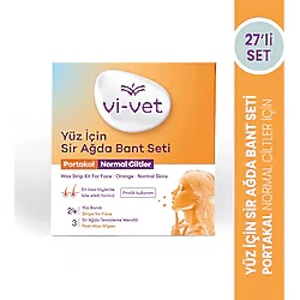 Vi-Vet Yüz İçin Sir Ağda Bant Seti Portakal 27'li (24 Yüz Bandı + 3 Temizleme Mendili)