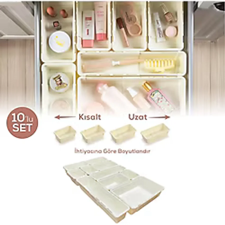 Vienev 10'lu Set Ayarlanabilir Çekmece Içi Düzenleyici Kutu - Uzayıp Kısalabilen Organizer Seti (5A2B2C1D)