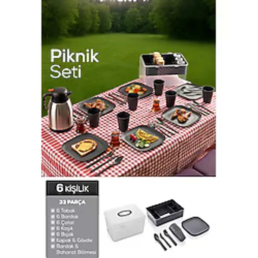 Vienev 33 Parça 6 Kişilik Piknik Seti Antrasit Antrasit