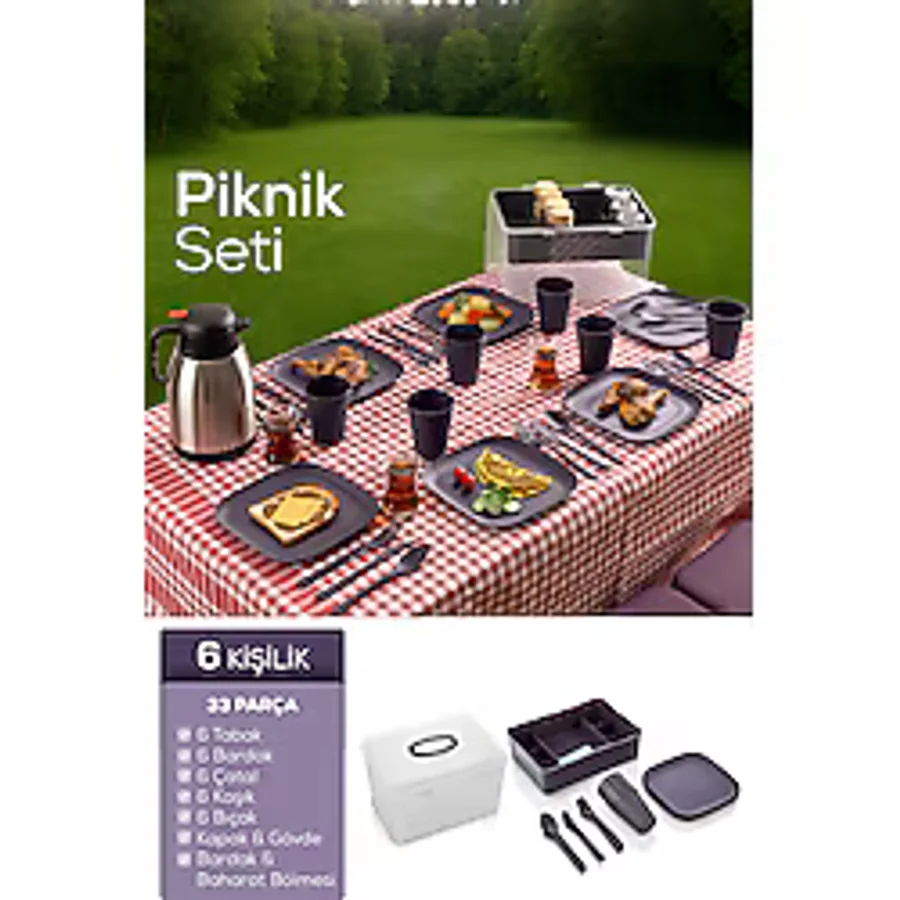 Vienev 33 Parça 6 Kişilik Piknik Seti Mor Mor