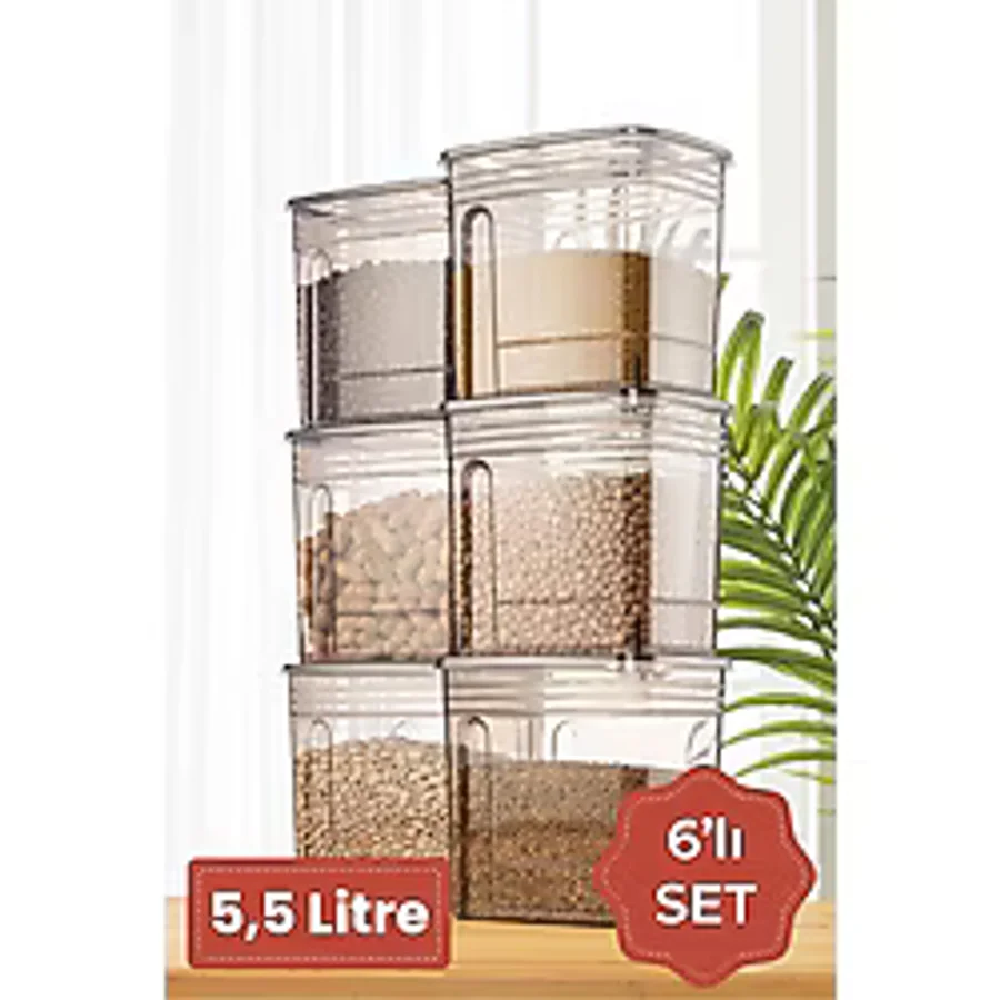 Vienev 6lı Set 5,5 Litre Strip Mega Boy Erzak Saklama Kabı Antrasit