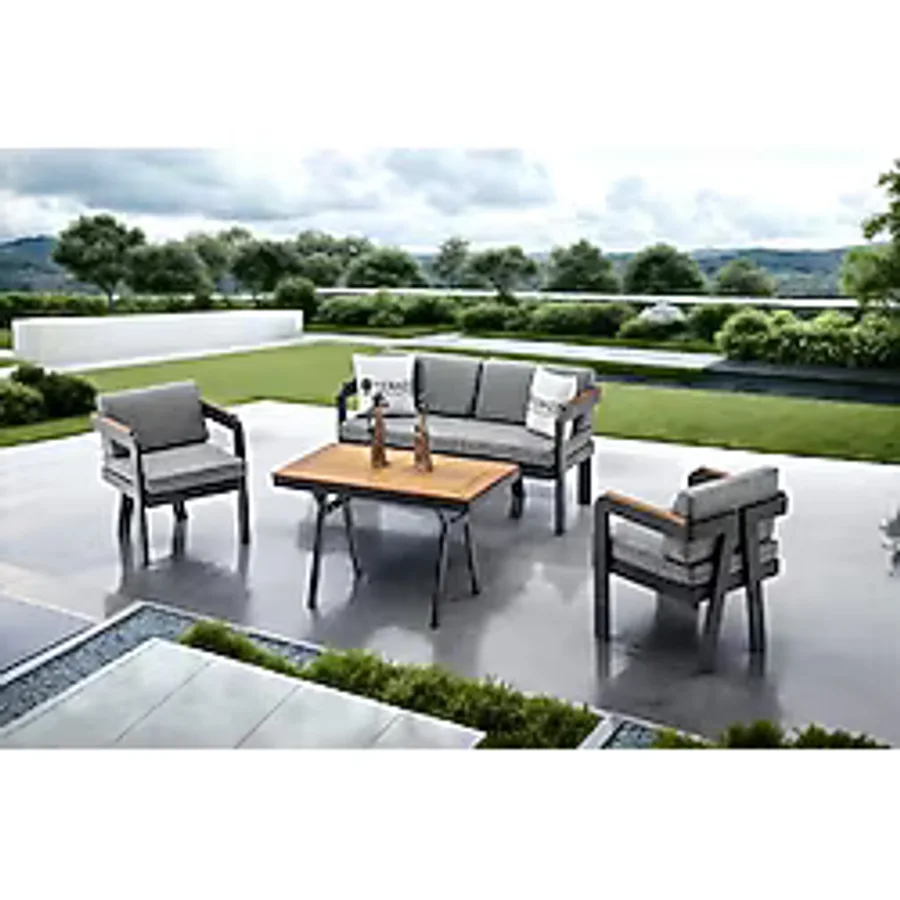Vieno Home Garden Atlantis Mini 2'li Alüminyum Bahçe Balkon Oturma Grubu Antrasit