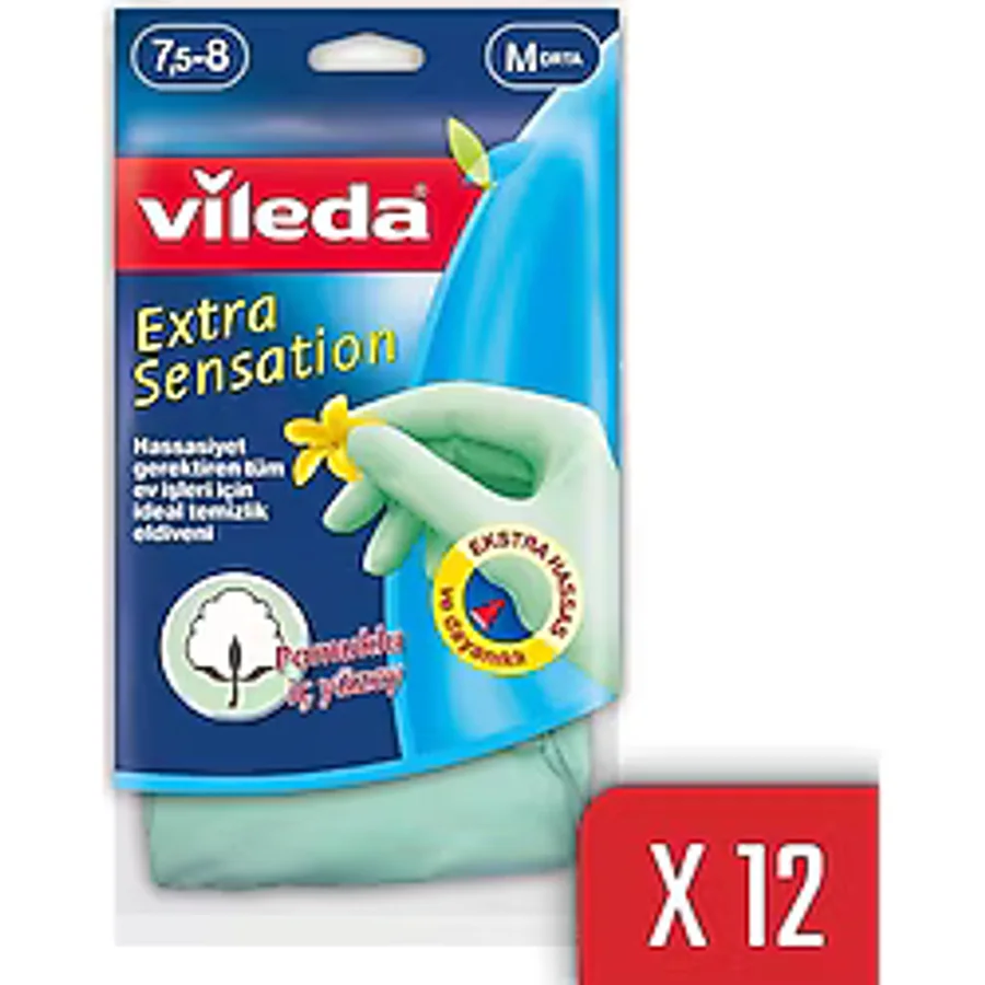 Vileda 12 Paket Extra Sensation Orta Boy Bulaşık Eldiveni