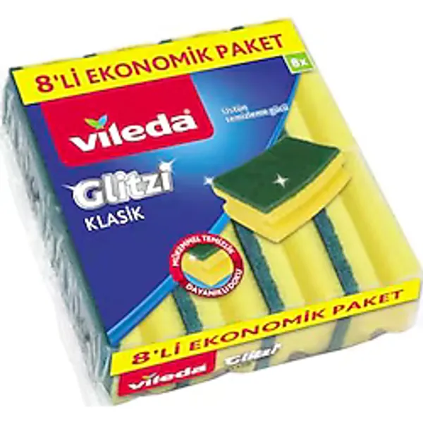 Vileda 141127 Oluklu Bulaşık Süngeri, Yeşil, 8 Parça