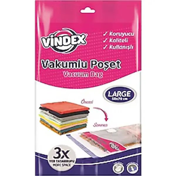 Vindex Vakumlu Giyisi Yastık Yorgan Saklama Torbası Poşeti Hurç - Large - 50x70 Cm. -1 Adetlik Paket