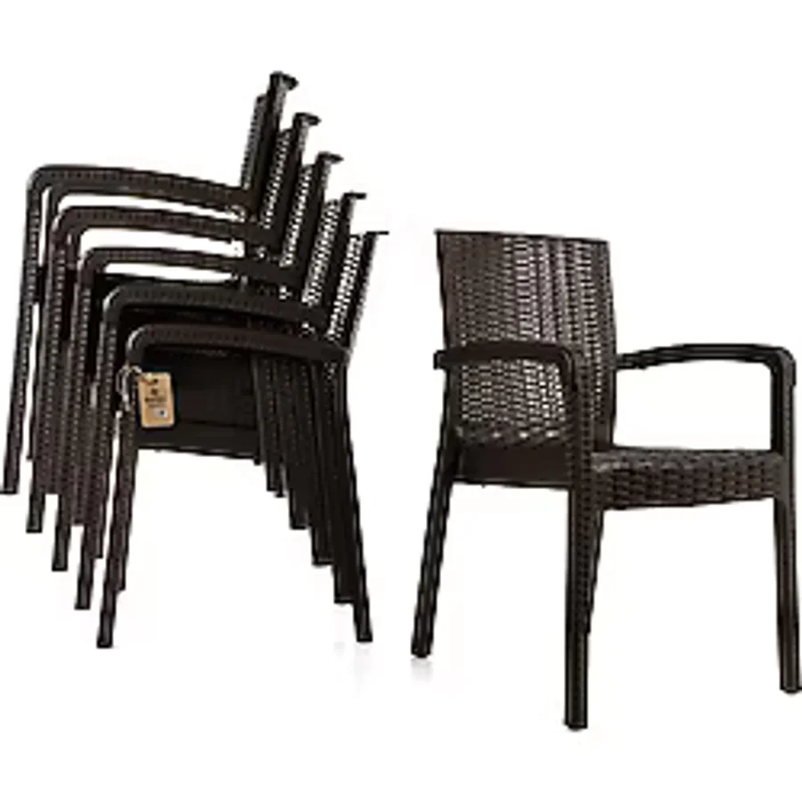 Violet Rattan Sandalye Takımı 6 Kişilik Takım Bahçe Balkon Teras Takımı Kahverengi