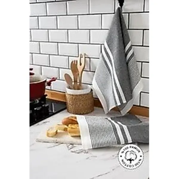 Vionel Home 2'li Kurulama Bezi, %100 Pamuk Yüksek Su Emici, Beslenme Örtüsü, Çok Amaçlı Servis Peçetesi 45x60cm Gri Gri