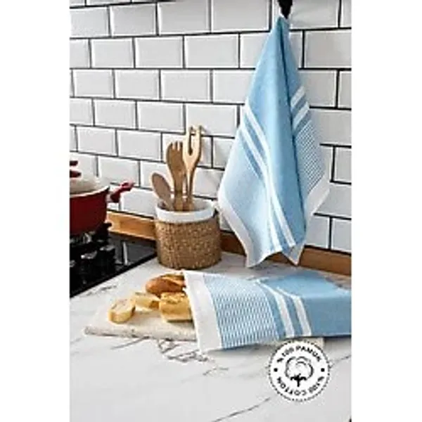 Vionel Home 2'li Kurulama Bezi, %100 Pamuk Yüksek Su Emici, Beslenme Örtüsü, Çok Amaçlı Servis Peçetesi 45x60cm Mavi Mavi