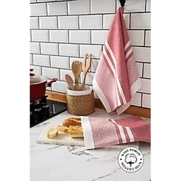 Vionel Home 2'li Kurulama Bezi, %100 Pamuk Yüksek Su Emici, Beslenme Örtüsü, Çok Amaçlı Servis Peçetesi 45x60cm Kirmizi Kırmızı