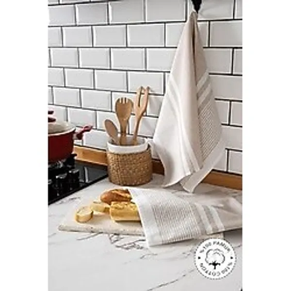 Vionel Home 2'li Mutfak Kurulama BEZI,%100 Pamuk Yüksek Su Emici, Beslenme Örtüsü, Çok Amaçlı Servis Peçetesi 45X60CM (Bej) - 001-Beyaz
