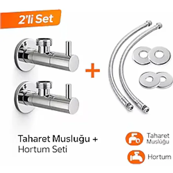 Viosa Çubuk Kollu Klozet Flex Bağlantı Takımı 2 Adet 50 Cm Flex Hortum 2 Adet Klozet Taharet Musluğu Ayna Dahil Krom