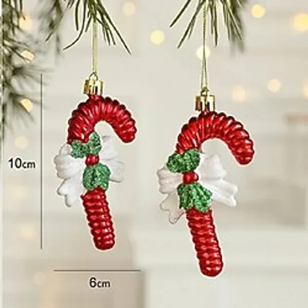 Vip Deluxe 3 Adet Fiyonklu Baston Çubuk Yilbaşi Ağaç Süsü 10 Cm Parlak Simli Kirmizi Noel Süsleri