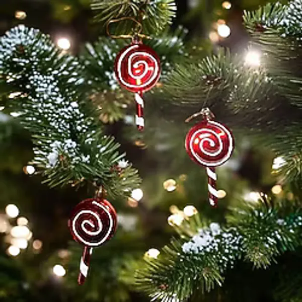 Vıp Deluxe 3 Adet Şeker Çubuk Yılbaşı Ağaçı Süsü 10 Cm Parlak Simli Kırmızı Noel Yılbaşı Süsleri
