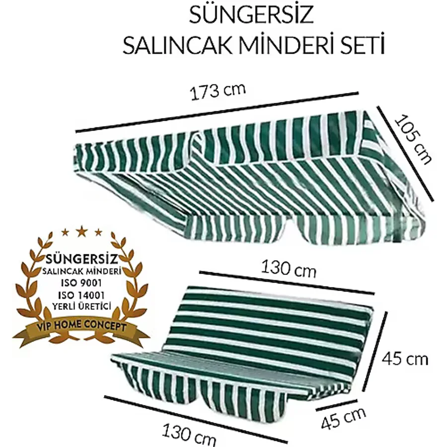 Vip Home Concept Sungersiz Salincak Minder Seti Tenteli Kumaş Seti 2 Kişilik Sungersiz Yesıl Beyaz