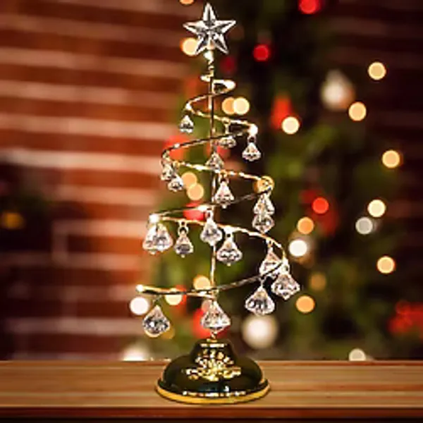 Vıp Kalite 20 Cm Metal Kristal Sarkıtlı Yılbaşı Ağacı Gün Işığı Led Işıklı Noel Ağacı Gold Çam Ağacı