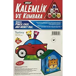 Vıp Kalite Maket Ahşap Kalemlik ve Kumbara Seti 6 Akrilik Boya Seti