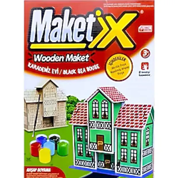 Vıp Maket Boyanabilir Ahşap Karadeniz Evi 6 Renk Akrilik Boya Eğitici Oyuncak Ahşap Boyama Ahşap Ev