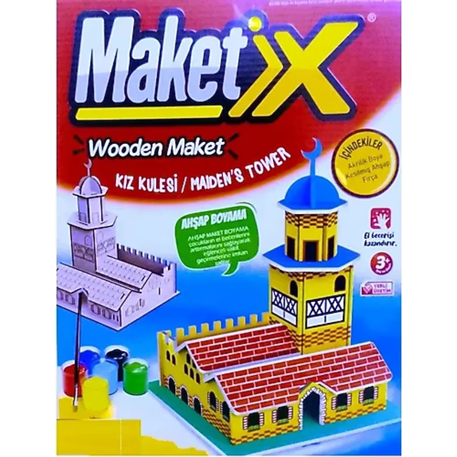Vıp Maket Boyanabilir Ahşap Kız Kulesi Maketi 6 Renk Akrilik Boya Ahşap Eğitici Oyuncak Ahşap Boyama