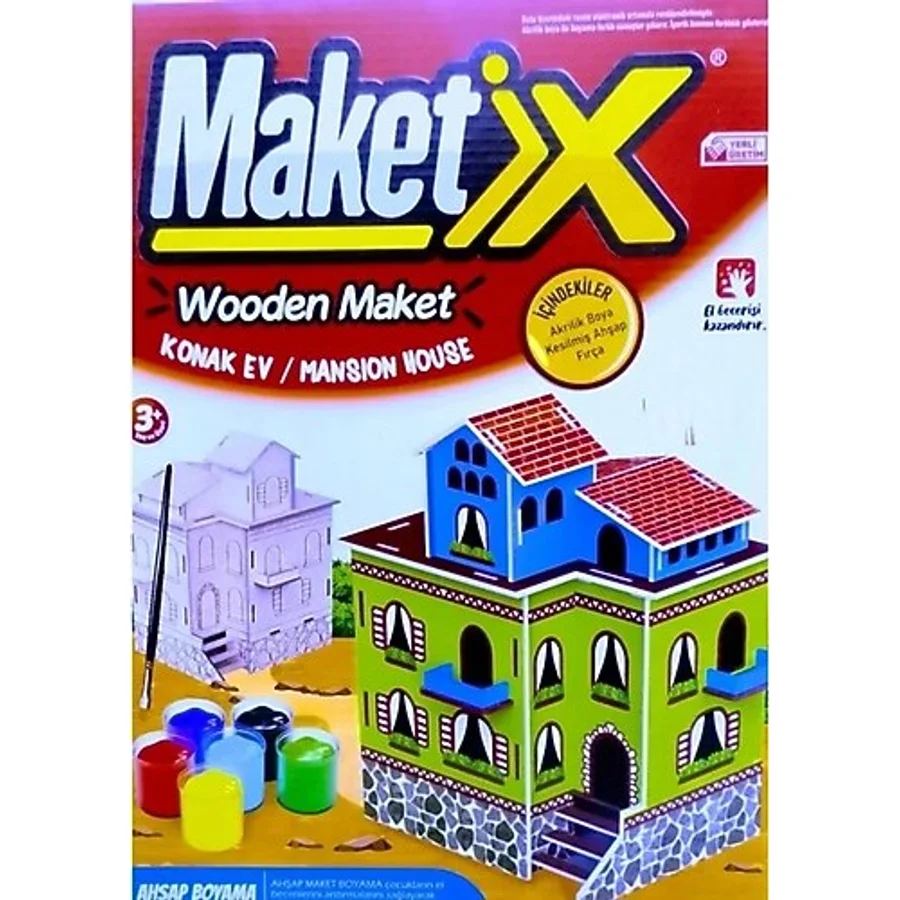 Vıp Maket Boyanabilir Ahşap Konak 6 Renk Akrilik Boya Ahşap Eğitici Oyuncak Ahşap Boyama Ahşap Konak