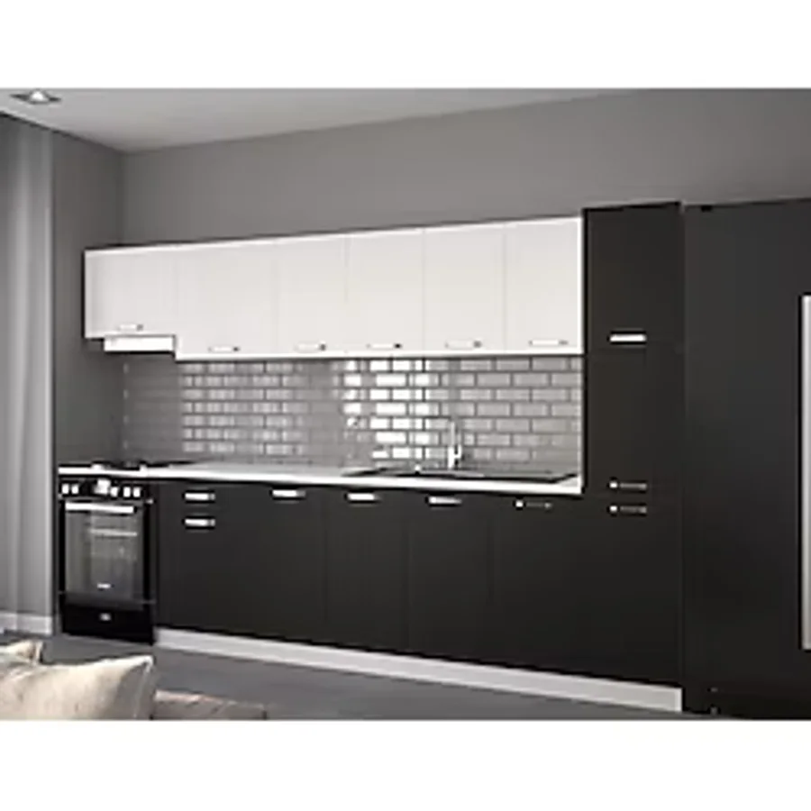 Visas Concept 320 Cm Beyaz-Siyah- Burak Hazır Mutfak Dolabı- Kiler Modüllü - Demonte