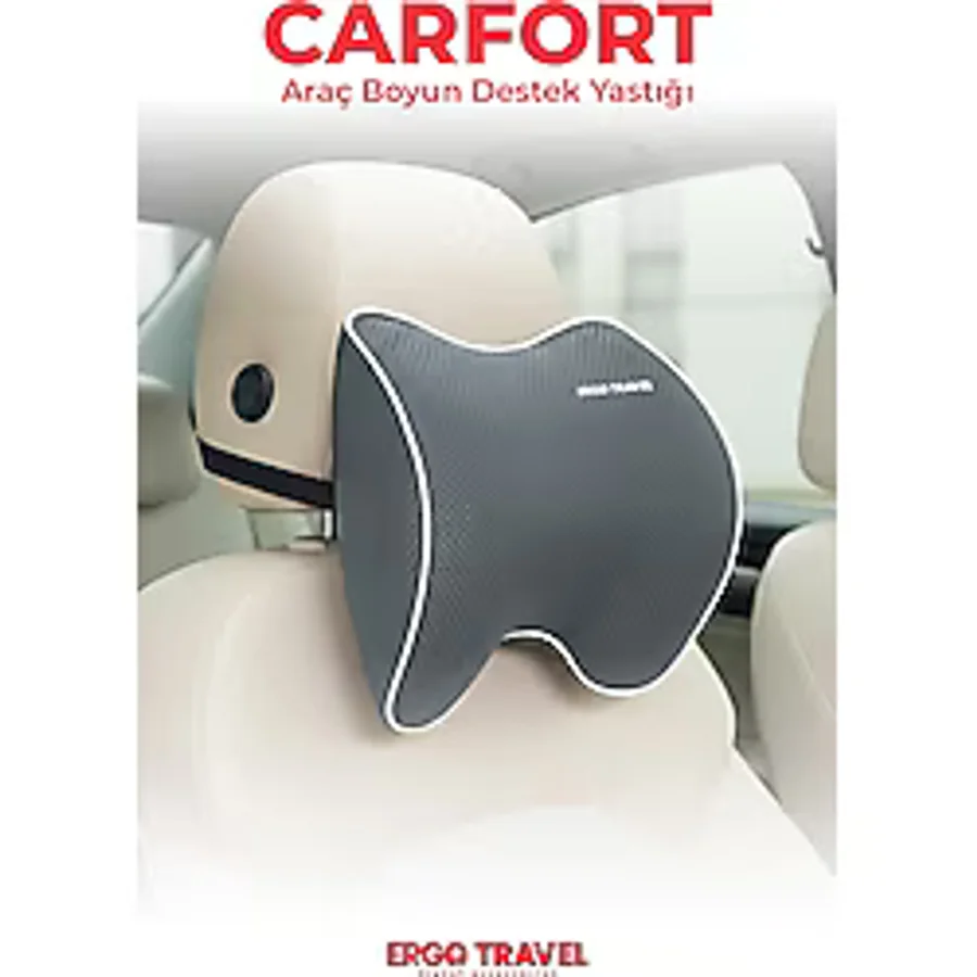 Viscofoam Carfort Büyük Visco Araç Boyun Yastığı - Ortopedik Oto Koltuk Boyun Desteği Gri - Ergo Travel