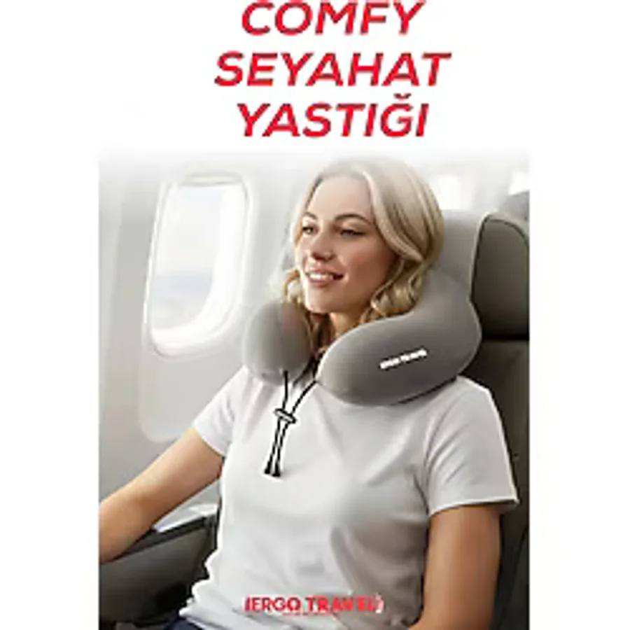 Viscofoam Comfy Ortopedik Seyahat Yastığı Visco Boyun Destekli Seyahat Yastığı - Gri Ergo Travel